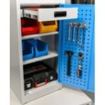 Darbnīcas instrumentu skapis uz riteņiem ar integrētu rakstāmgaldu