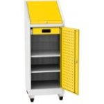 Darbnīcas instrumentu skapis uz riteņiem ar integrētu rakstāmgaldu