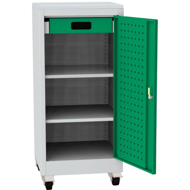 Darbnīcas instrumentu skapis uz riteņiem ar lamināta darba virsmu