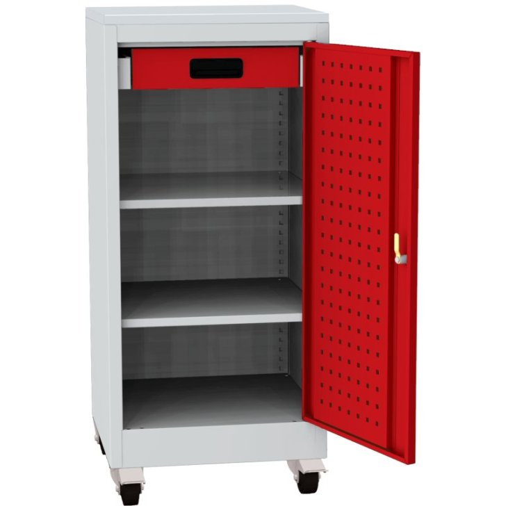 Darbnīcas instrumentu skapis uz riteņiem ar lamināta darba virsmu