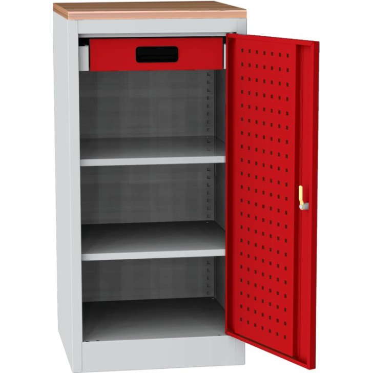 Darbnīcas instrumentu skapis ar dižskābarža darba virsmu