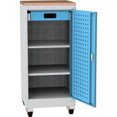Darbnīcas instrumentu skapis uz riteņiem ar dižskābarža darba virsmu 2