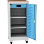 Darbnīcas instrumentu skapis uz riteņiem ar dižskābarža darba virsmu