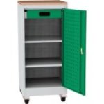 Darbnīcas instrumentu skapis uz riteņiem ar dižskābarža darba virsmu