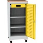 Darbnīcas instrumentu skapis uz riteņiem ar dižskābarža darba virsmu