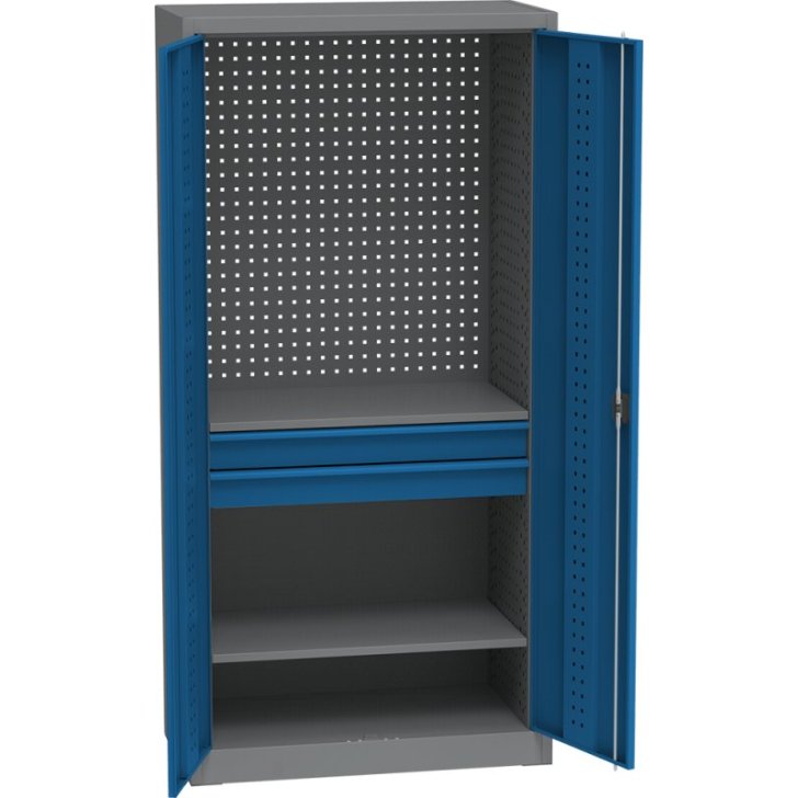 Universāls darbnīcas skapis ar DVB perforāciju, 2 atvilktnēm un 2 plauktiem