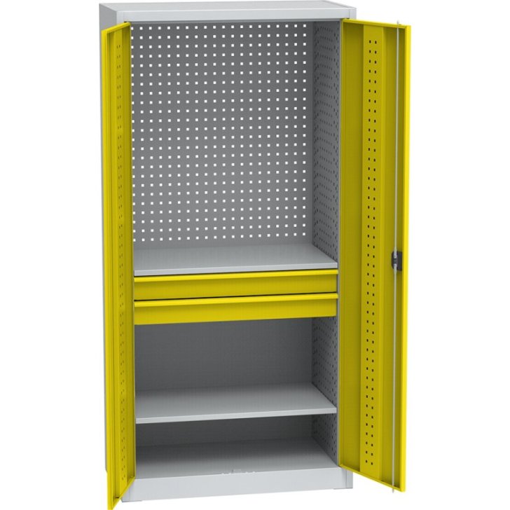 Universāls darbnīcas skapis ar DVB perforāciju, 2 atvilktnēm un 2 plauktiem