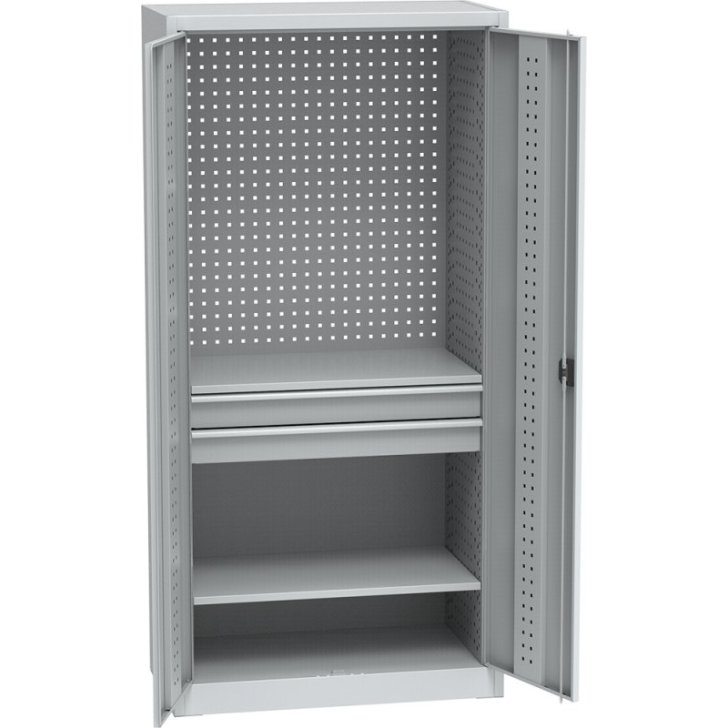 Universāls darbnīcas skapis ar DVB perforāciju, 2 atvilktnēm un 2 plauktiem