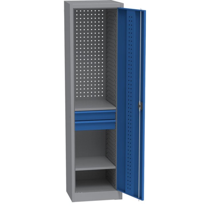 Universāls darbnīcas skapis (505 mm) ar DVB perforāciju, 2 atvilktnēm un 2 plauktiem