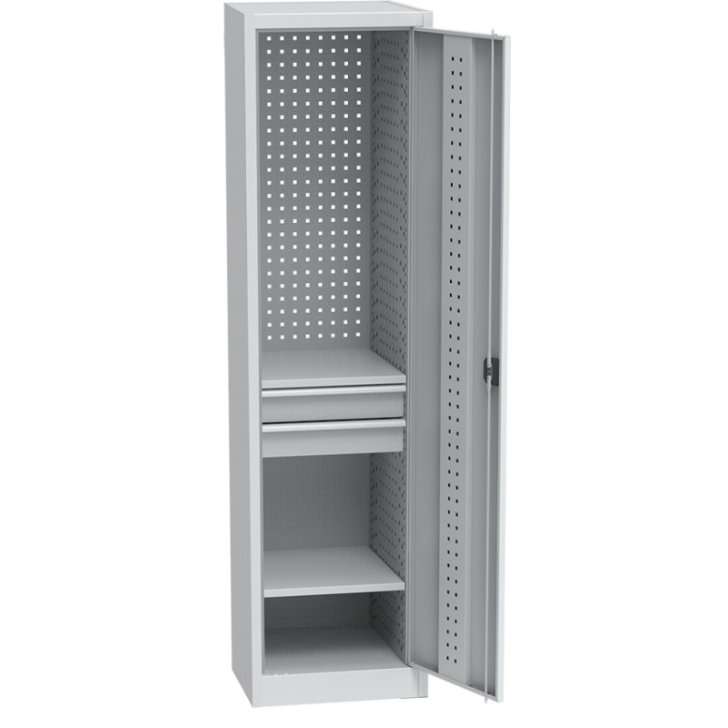 Universāls darbnīcas skapis (505 mm) ar DVB perforāciju, 2 atvilktnēm un 2 plauktiem