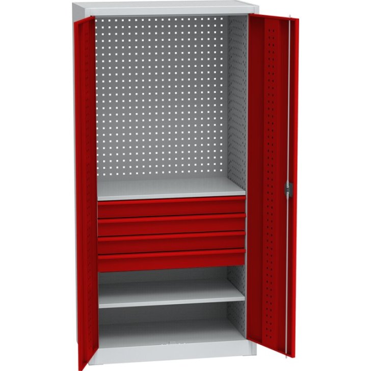 Universāls darbnīcas skapis ar DVB perforāciju, 4 atvilktnēm un 2 plauktiem