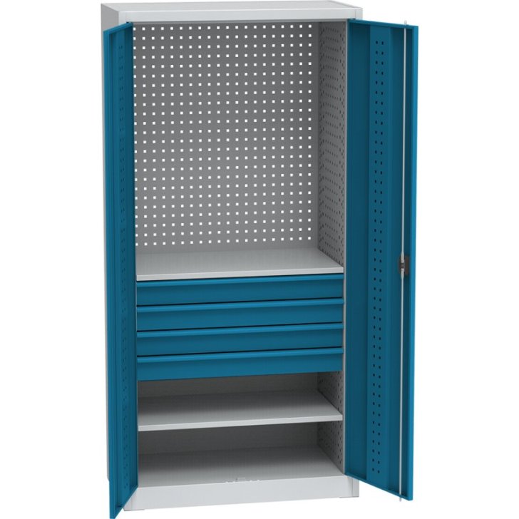 Universāls darbnīcas skapis ar DVB perforāciju, 4 atvilktnēm un 2 plauktiem