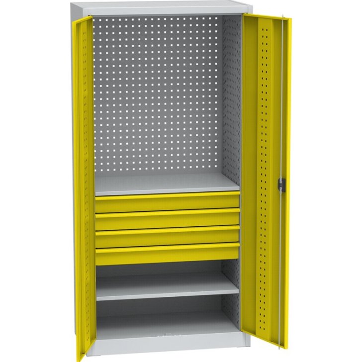 Universāls darbnīcas skapis ar DVB perforāciju, 4 atvilktnēm un 2 plauktiem