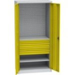 Universāls darbnīcas skapis ar DVB perforāciju, 4 atvilktnēm un 2 plauktiem