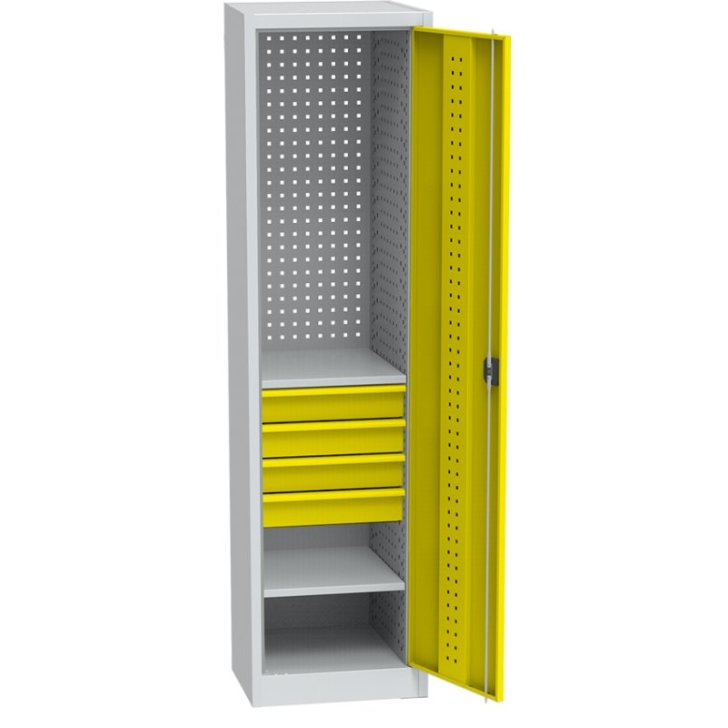 Universāls darbnīcas skapis (505 mm) ar DVB perforāciju, 4 atvilktnēm un 2 plauktiem