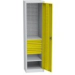 Universāls darbnīcas skapis (505 mm) ar DVB perforāciju, 4 atvilktnēm un 2 plauktiem