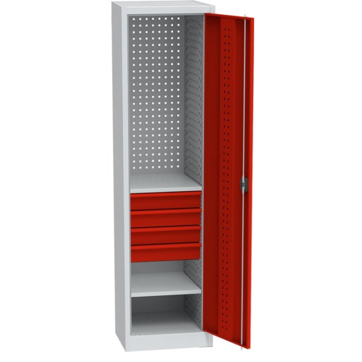 Universāls darbnīcas skapis (505 mm) ar DVB perforāciju, 4 atvilktnēm un 2 plauktiem