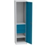 Universāls darbnīcas skapis (505 mm) ar DVB perforāciju, 4 atvilktnēm un 2 plauktiem