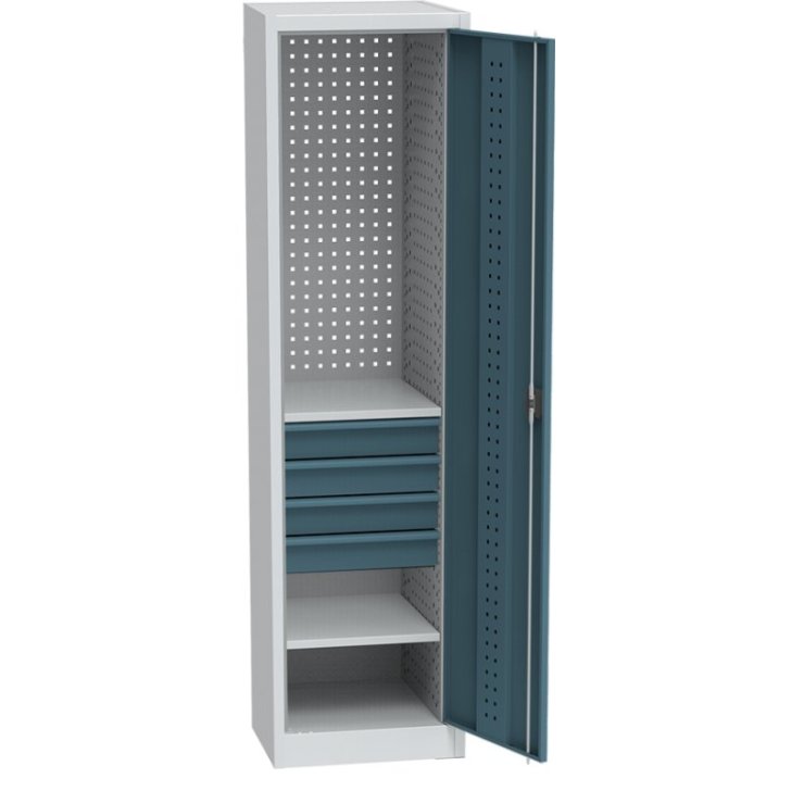 Universāls darbnīcas skapis (505 mm) ar DVB perforāciju, 4 atvilktnēm un 2 plauktiem