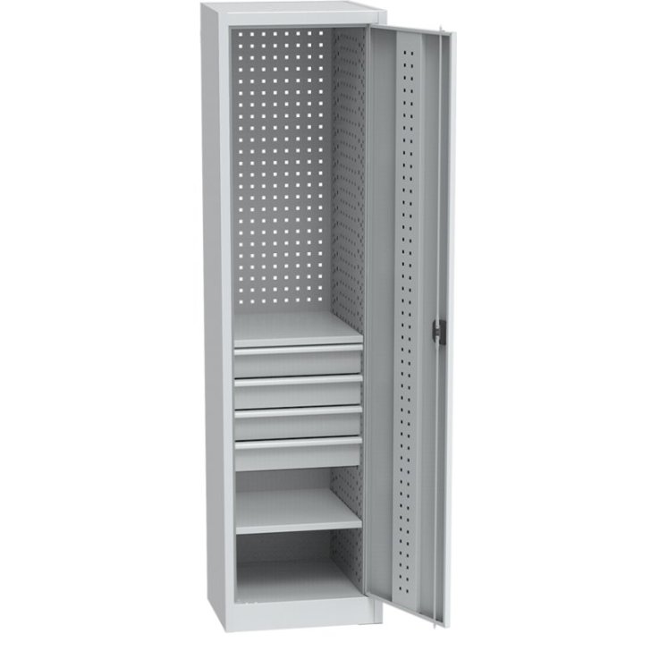 Universāls darbnīcas skapis (505 mm) ar DVB perforāciju, 4 atvilktnēm un 2 plauktiem