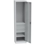 Universāls darbnīcas skapis (505 mm) ar DVB perforāciju, 4 atvilktnēm un 2 plauktiem