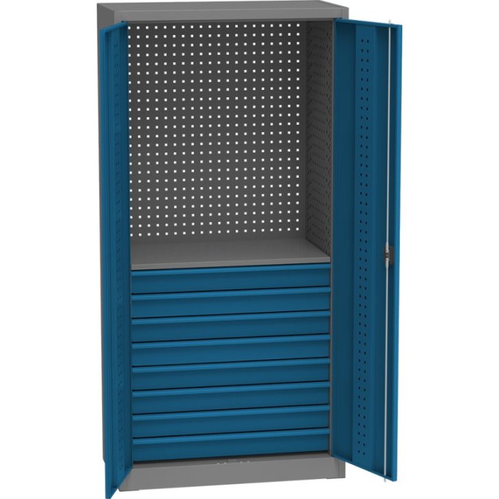 Universāls darbnīcas skapis ar DVB perforāciju, 8 atvilktnēm un 1 plauktu