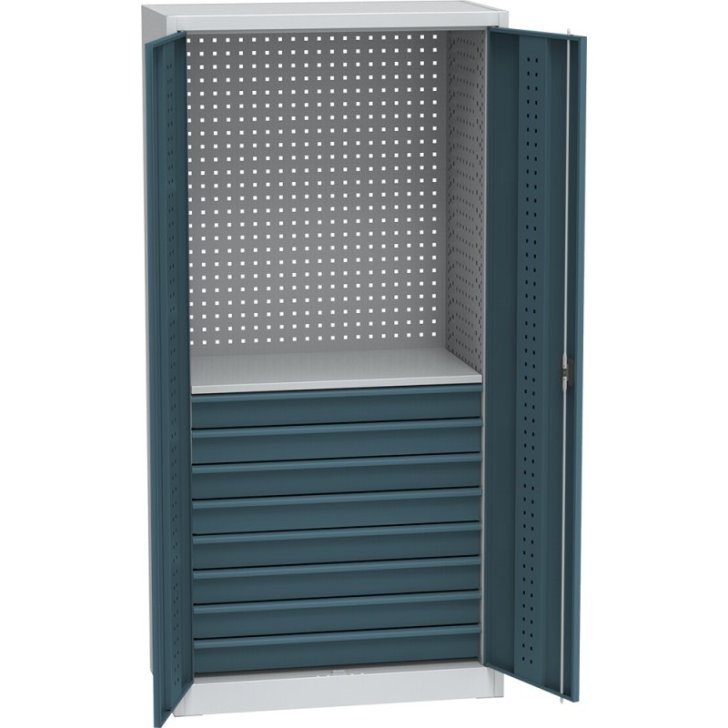 Universāls darbnīcas skapis ar DVB perforāciju, 8 atvilktnēm un 1 plauktu