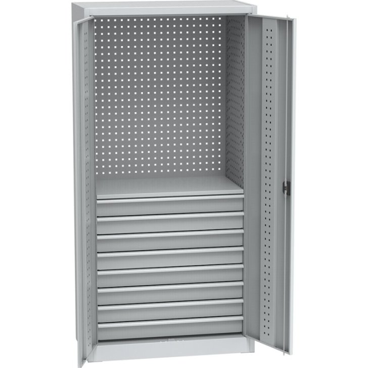 Universāls darbnīcas skapis ar DVB perforāciju, 8 atvilktnēm un 1 plauktu