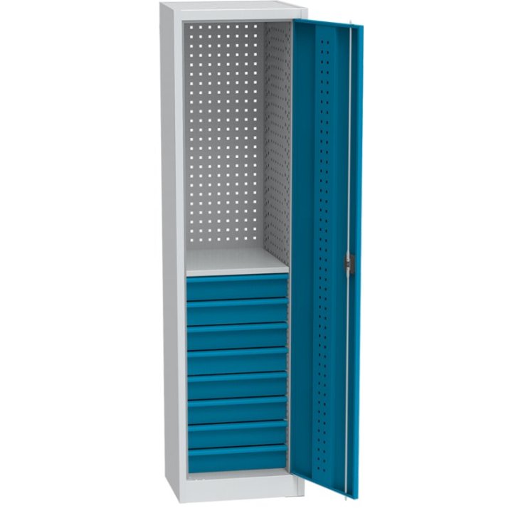 Universāls darbnīcas skapis (505 mm) ar DVB perforāciju, 8 atvilktnēm un 1 plauktu