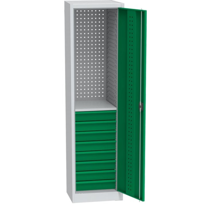 Universāls darbnīcas skapis (505 mm) ar DVB perforāciju, 8 atvilktnēm un 1 plauktu