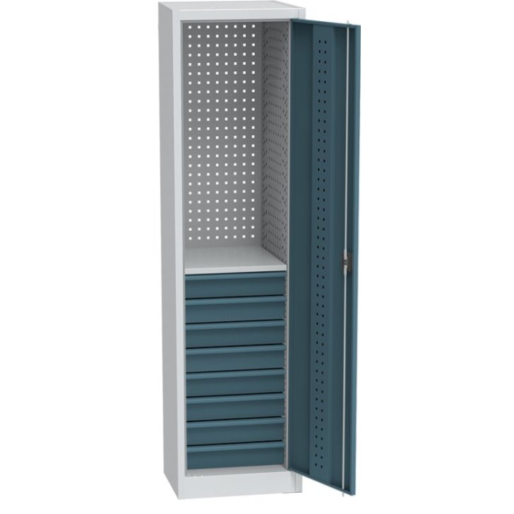 Universāls darbnīcas skapis (505 mm) ar DVB perforāciju, 8 atvilktnēm un 1 plauktu