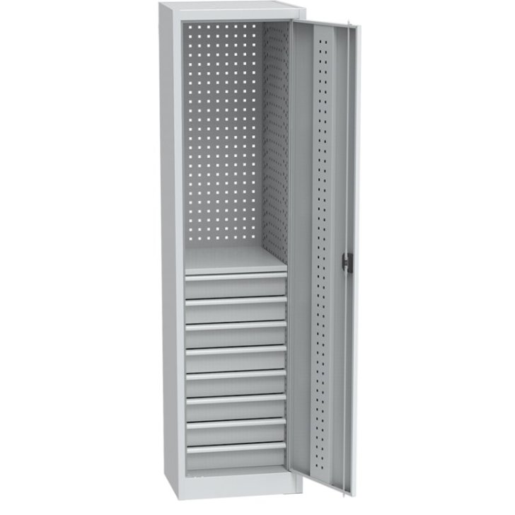 Universāls darbnīcas skapis (505 mm) ar DVB perforāciju, 8 atvilktnēm un 1 plauktu