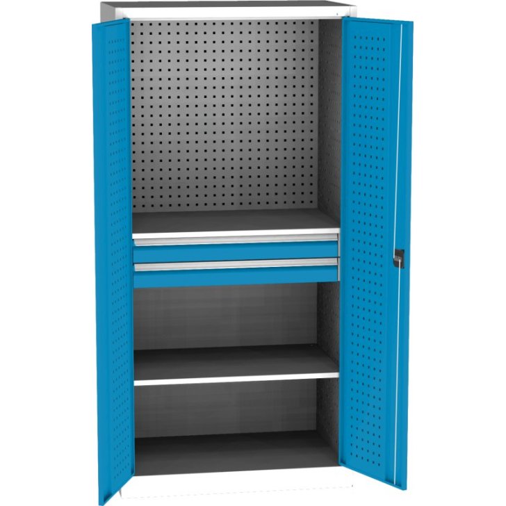 Lieljaudas SPD universāls darbnīcas skapis ar DVB perforāciju, 2 atvilktnēm un 2 plauktiem