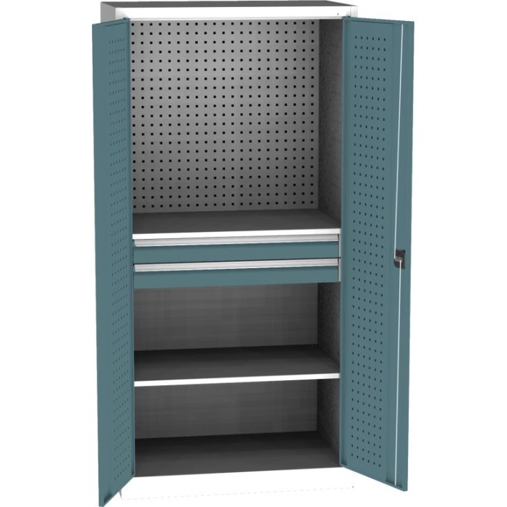 Lieljaudas SPD universāls darbnīcas skapis ar DVB perforāciju, 2 atvilktnēm un 2 plauktiem