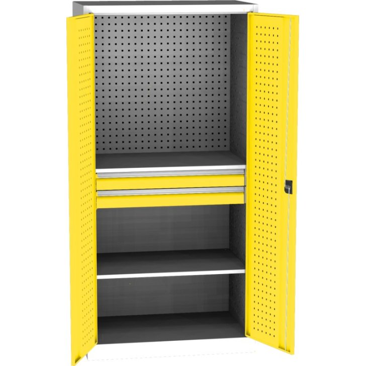 Lieljaudas SPD universāls darbnīcas skapis ar DVB perforāciju, 2 atvilktnēm un 2 plauktiem