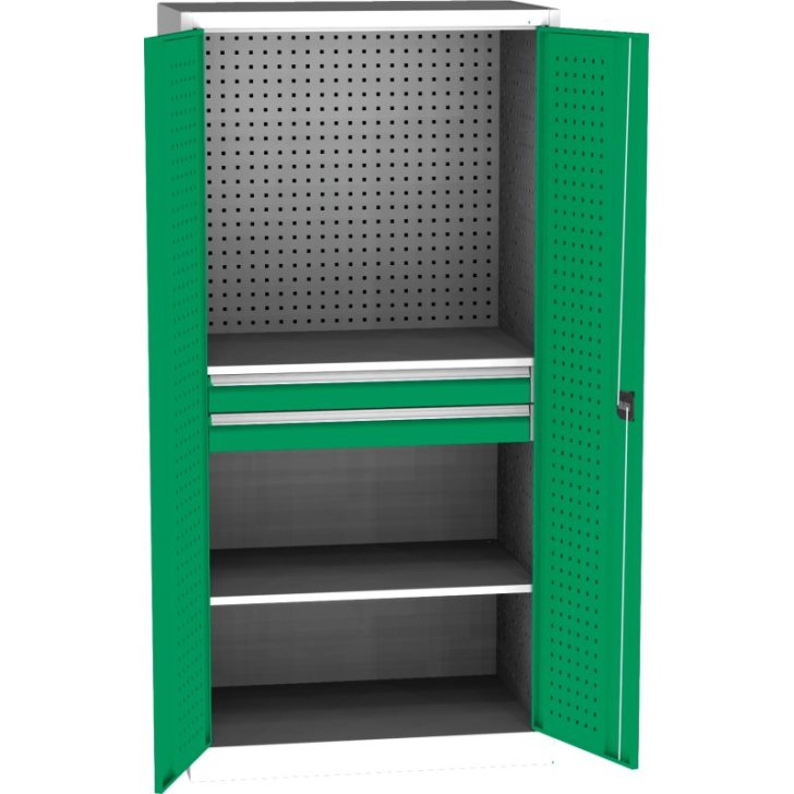 Lieljaudas SPD universāls darbnīcas skapis ar DVB perforāciju, 2 atvilktnēm un 2 plauktiem