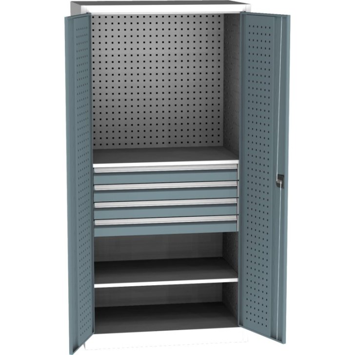 Lieljaudas SPD universāls darbnīcas skapis ar DVB perforāciju, 4 atvilktnēm un 2 plauktiem