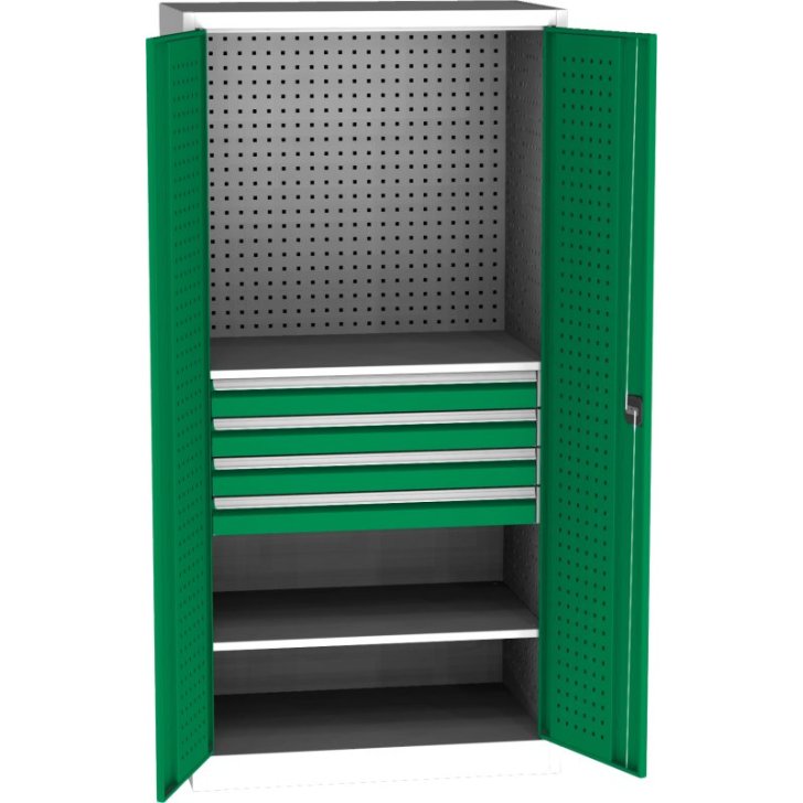 Lieljaudas SPD universāls darbnīcas skapis ar DVB perforāciju, 4 atvilktnēm un 2 plauktiem