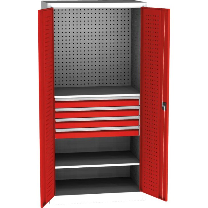 Lieljaudas SPD universāls darbnīcas skapis ar DVB perforāciju, 4 atvilktnēm un 2 plauktiem