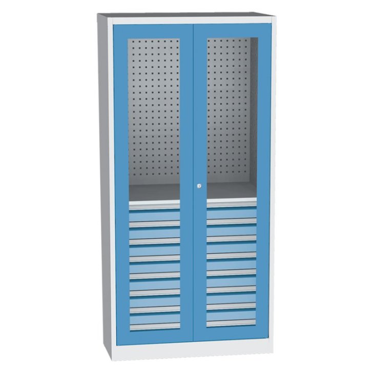 Lieljaudas SPD universāls darbnīcas skapis ar DVB perforāciju, 8 atvilktnēm un 2 plauktiem