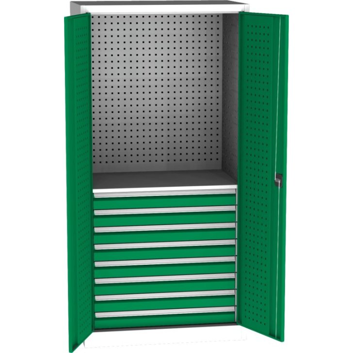 Lieljaudas SPD universāls darbnīcas skapis ar DVB perforāciju, 8 atvilktnēm un 2 plauktiem