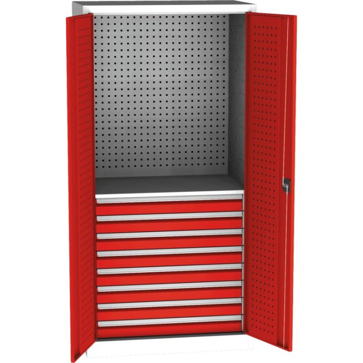 Lieljaudas SPD universāls darbnīcas skapis ar DVB perforāciju, 8 atvilktnēm un 2 plauktiem