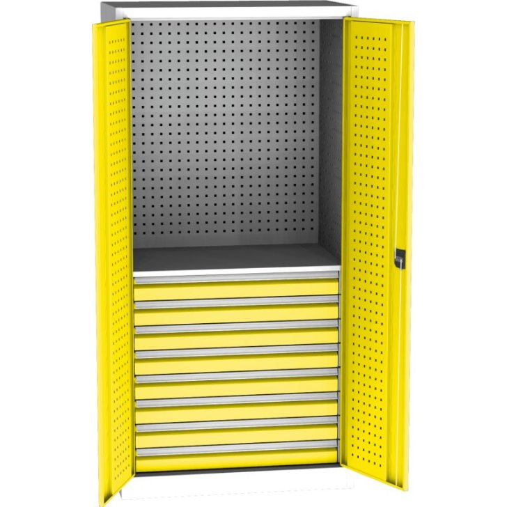 Lieljaudas SPD universāls darbnīcas skapis ar DVB perforāciju, 8 atvilktnēm un 2 plauktiem