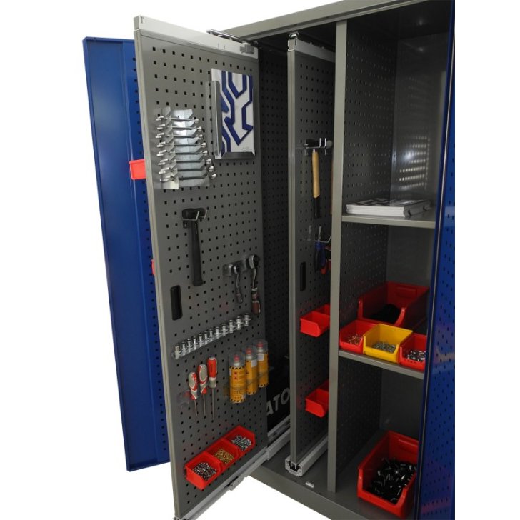 Universāls darbnīcas skapis ar izvelkamajiem paneļiem