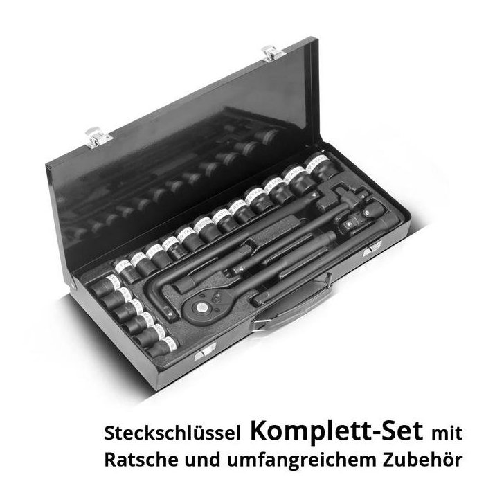 24 daļu uzgaļu komplekts ar sprūdrata atslēgu