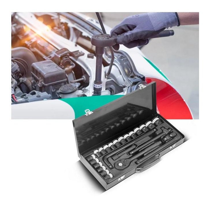 24 daļu uzgaļu komplekts ar sprūdrata atslēgu