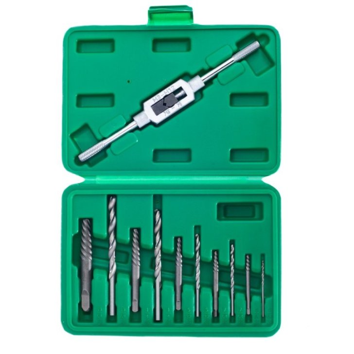 Skrūvju izvilcēji salauztām skrūvēm, urbji, 11 gab., rokturis