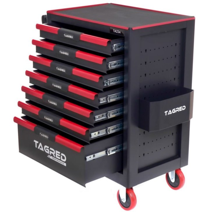 Instrumentu skapis, darbnīcas ratiņi TAGRED TA234, 7 atvilktnes