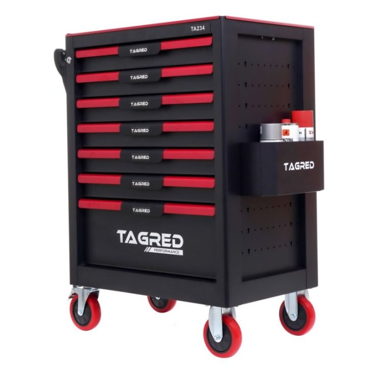 Instrumentu skapis, darbnīcas ratiņi TAGRED TA234, 7 atvilktnes