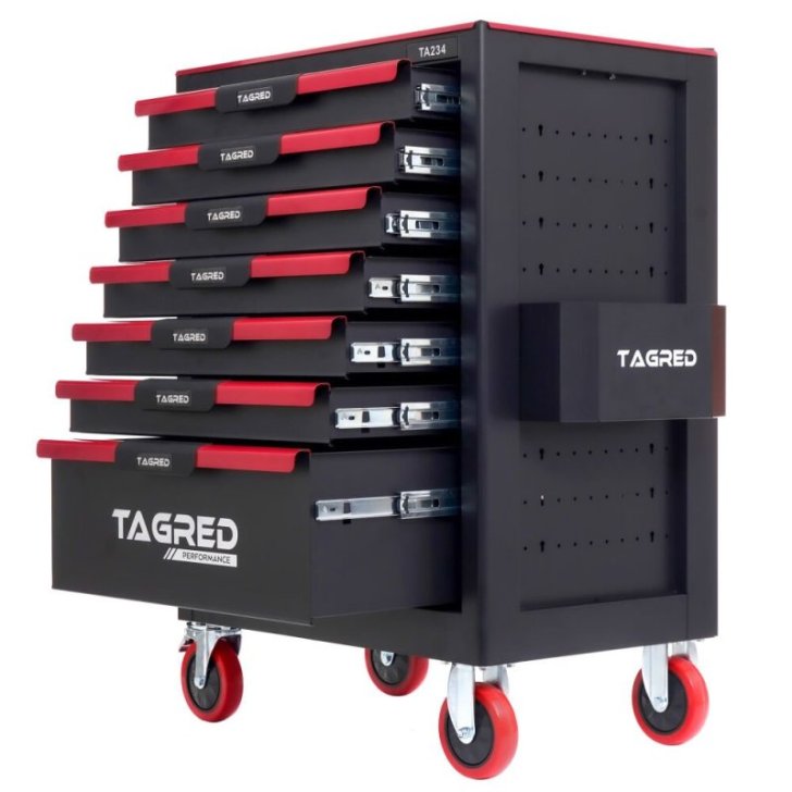 Instrumentu skapis, darbnīcas ratiņi TAGRED TA234, 7 atvilktnes